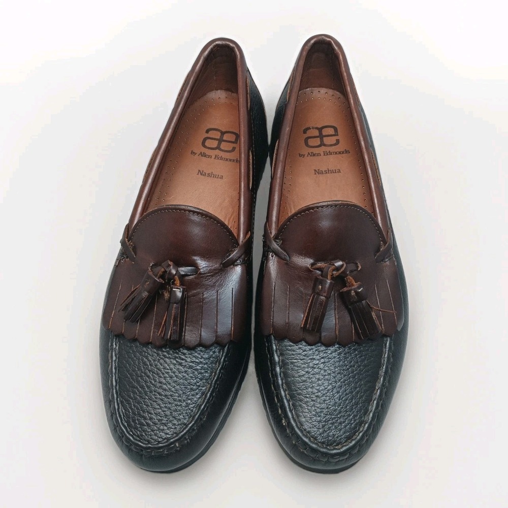 Allen Edmonds Men's 10 D Nashua Moc Toe 2 Tone Moccasin Tassel Hand Sewn Loafers